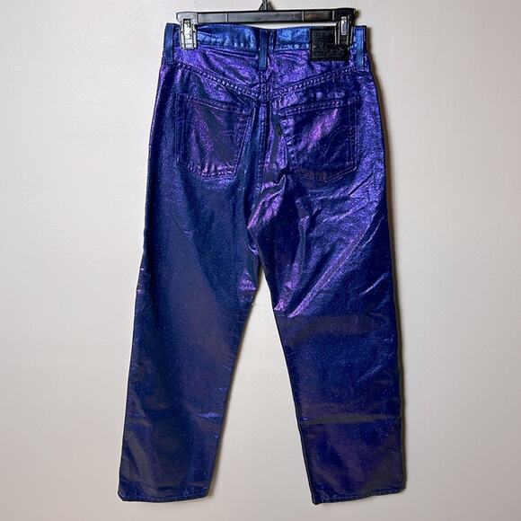 NEW Levi’s Premium purple metallic iridescent Ribcage straight ankle jeans, 26 - Picture 7 of 13